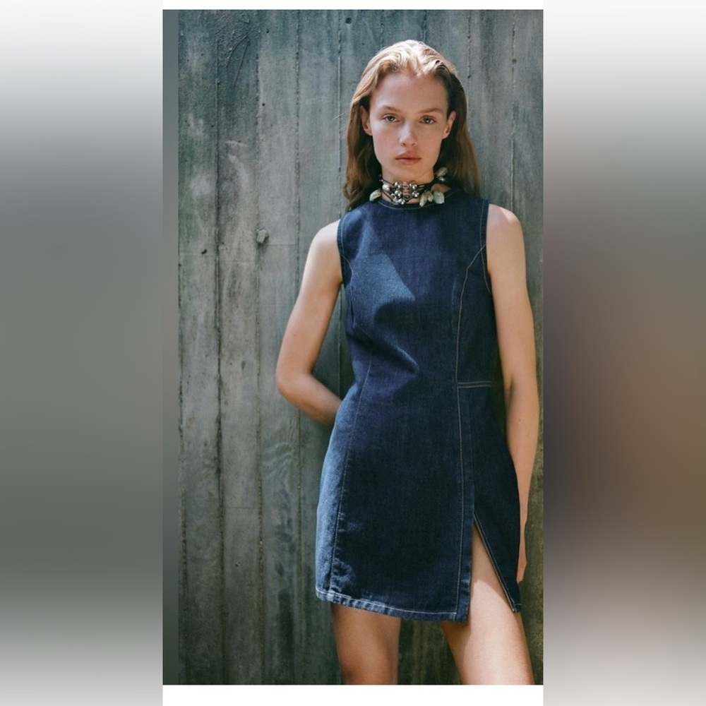 Zara Dark Blue Denim Sleeveless Dress